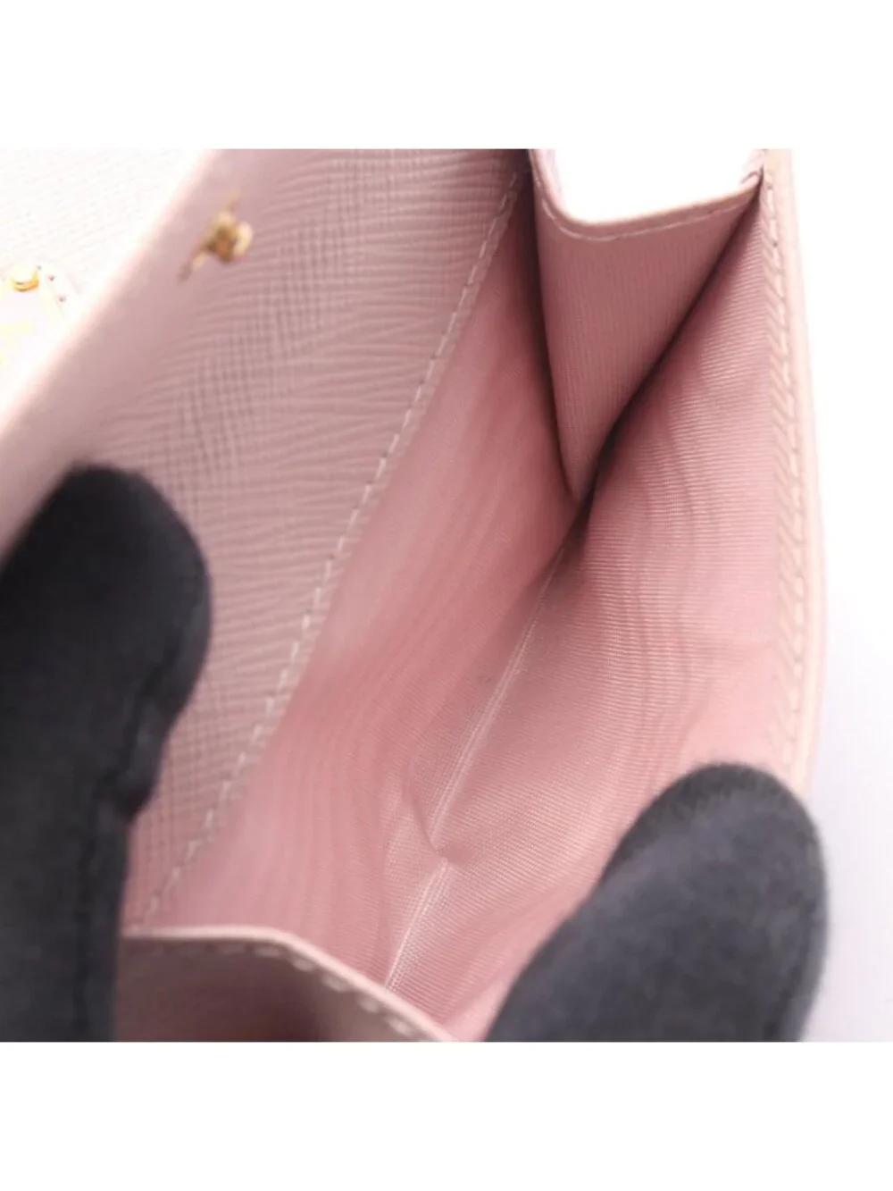 Prada Trifold Wallet Saffiano Bocche Light Pink Leather Triangle Logo